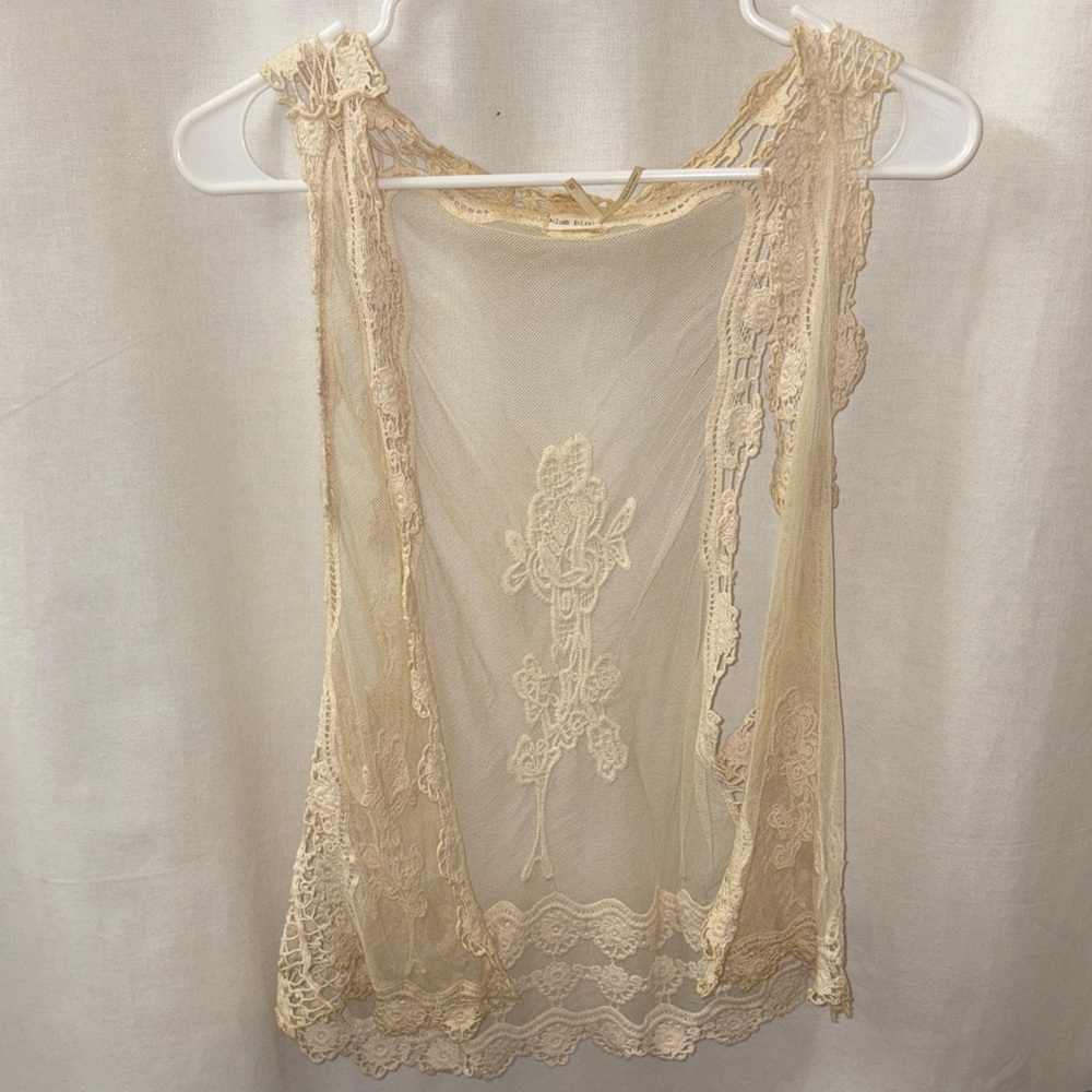 Blue Bird Sheer Lace Overlay Vest in Cream - Picture 3 of 4